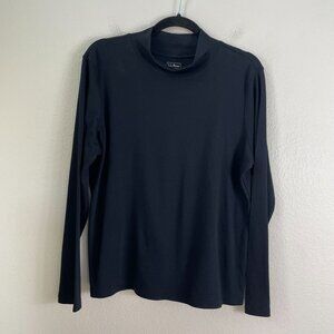 LL Bean Womens XL Black 100% Supima Cotton Long Sleeve Mock Neck Shirt Top